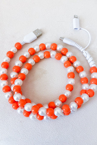 Orange and White Beaded Cord Phone Charger