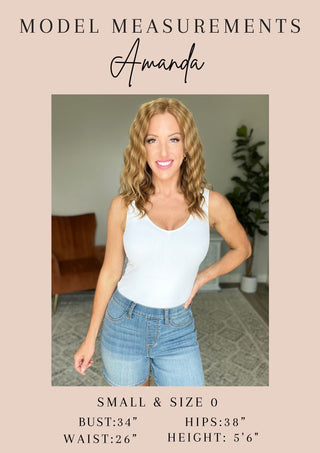 Supplier model Amanda reference card showing body measurements and usual clothing sizes, not product measurements.