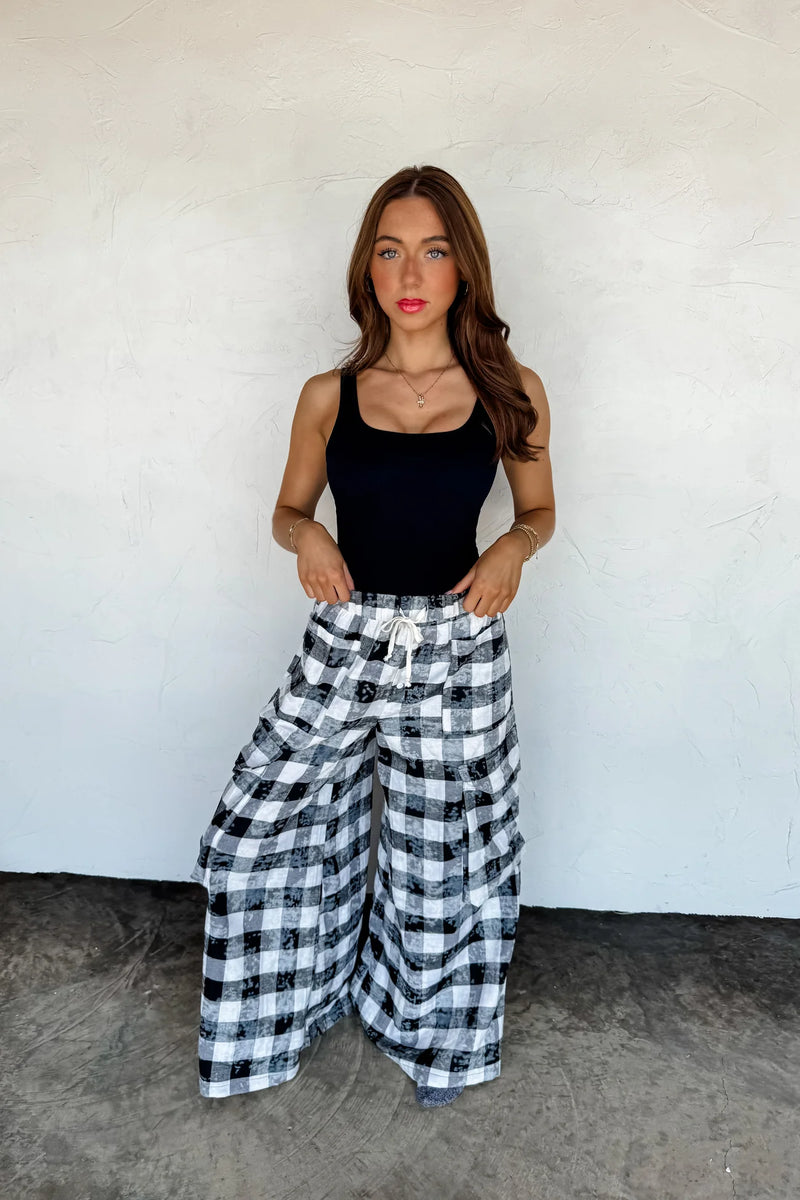 PREORDER- PLAID BEHAVIOR WIDE LEG PANTS