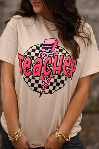 Teacher Leopard Bolt Tee
