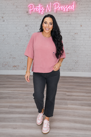 Zenana Ribbed Round Neck Waist Banded T-Shirt