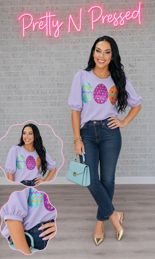 Turn Heads Lilac Sequin Easter Egg Terry Top
