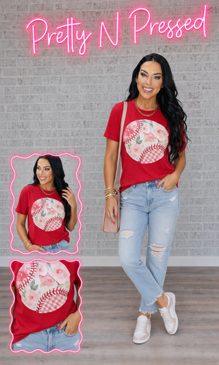 Red Florals Ball Tee
