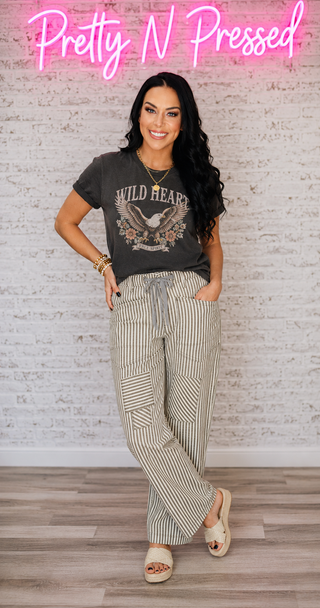 BiBi Drawstring Striped Twill Barrel Pants