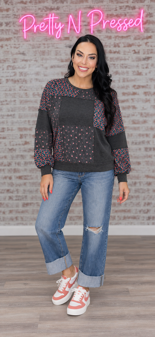 Lazy Daisies Charcoal Pullover