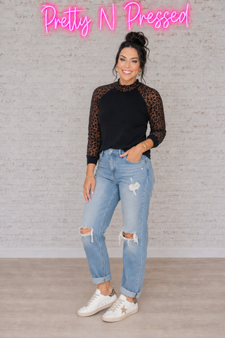 Mesh Inlay Leopard Top