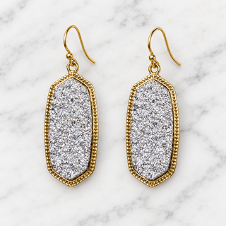 Druzy Silver Gold Earring