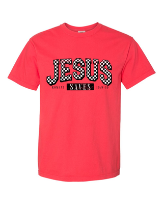 Checkered Jesus Saves Graphic Tee D-1105