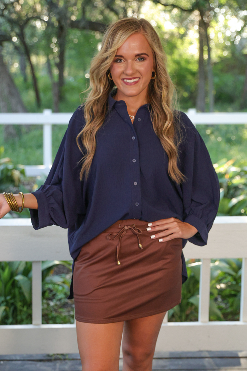 PREORDER-Sloane Button Up Top- Navy