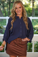 PREORDER-Sloane Button Up Top- Navy