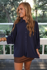 PREORDER-Sloane Button Up Top- Navy