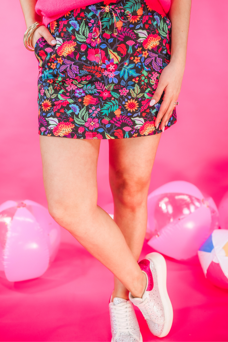 PREORDER-Fiesta Time Floral Skort, Black