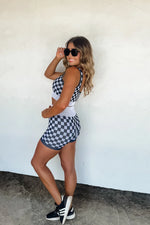 PREORDER- CHECKER BRA & BIKER SHORT SET