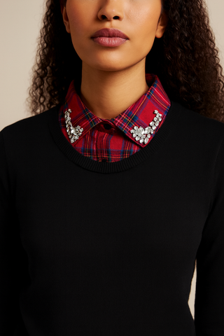 Faux Plaid Rhinestone Collar