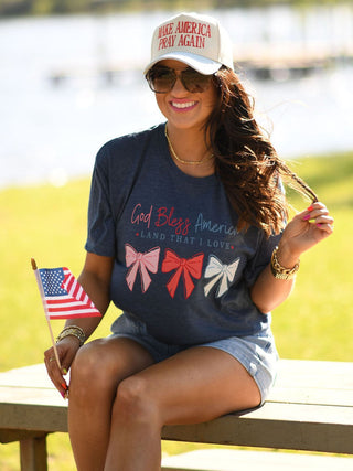 God Bless America Land That I Love Bows Tee