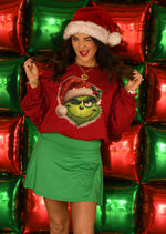 Winking Faux Sparkle Grinch Sweatshirt