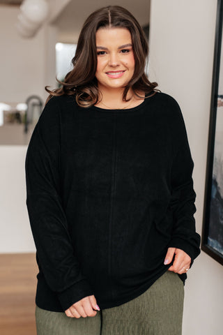 Black Very J Drive Downtown dolman-sleeve top, front view showing the round neckline and relaxed shape.