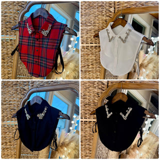 Faux Plaid Rhinestone Collar