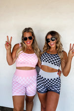 PREORDER- CHECKER BRA & BIKER SHORT SET