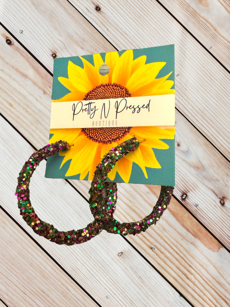 Mardi Party Glitter Hoops