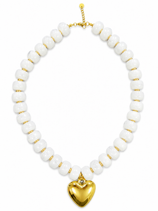 White Beaded Heart Necklace