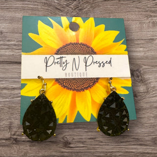 Black Bezel Teardrop Earring