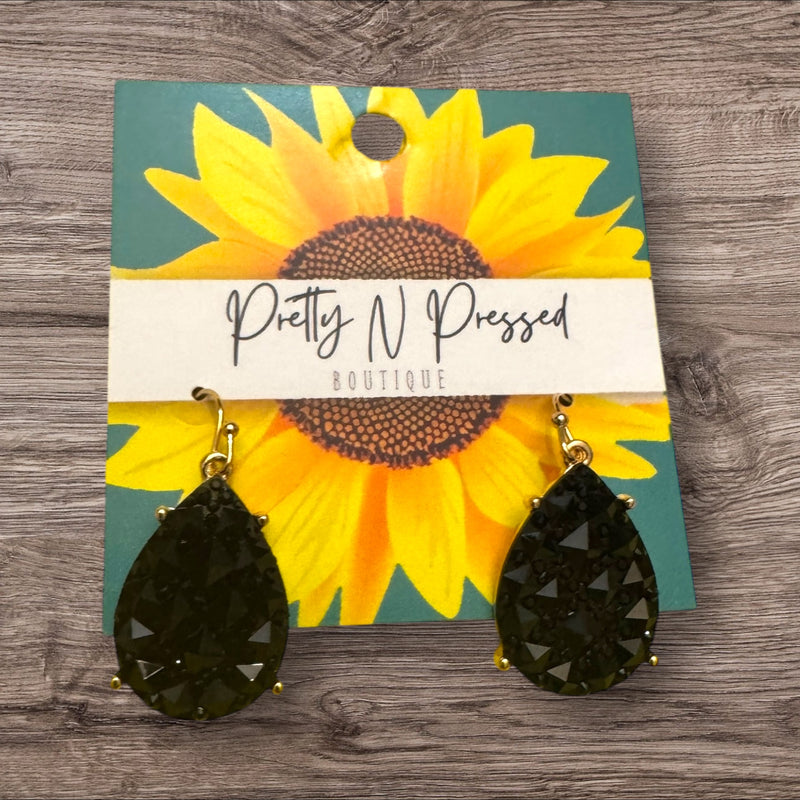 Black Bezel Teardrop Earring