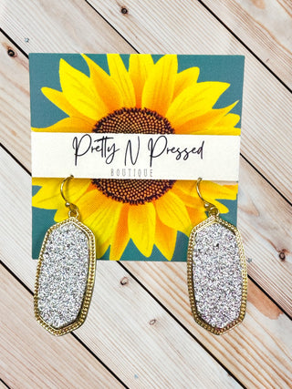 Druzy Silver Gold Earring