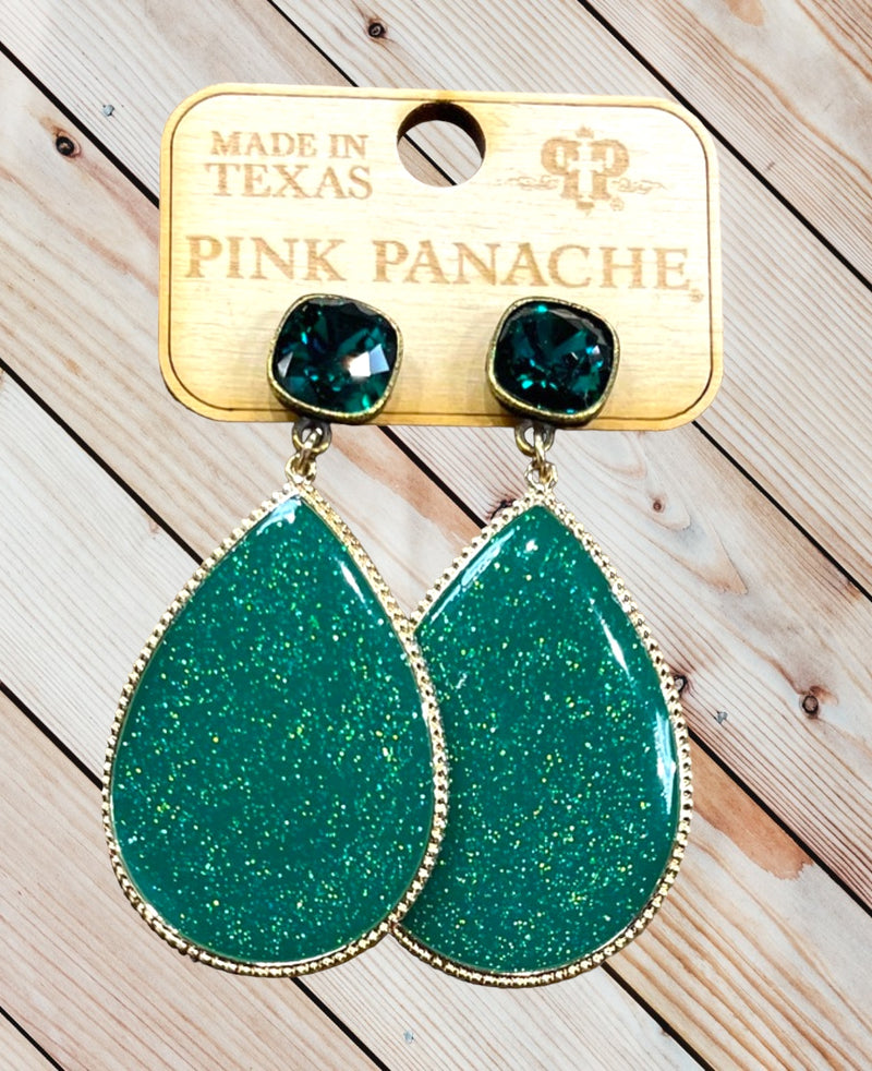 Green Sparkle Drop Earrings
