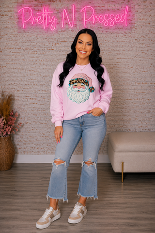 Leopard Jolly Santa Graphic Crewneck