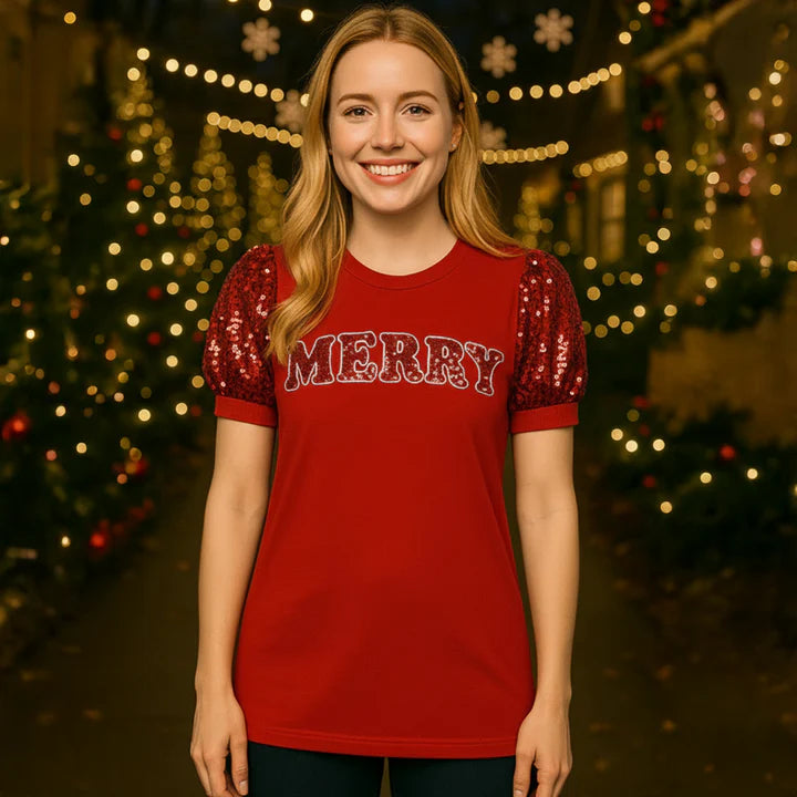 Merry Red Puff Sleeve Top