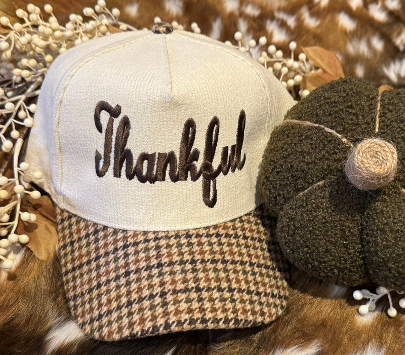 Thankful Fall Hounstooth Corduroy Hat