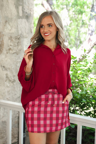 PREORDER- Cranberry Gingham Skort