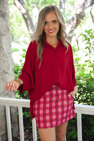 PREORDER- Sloane Button Up Top- Burgundy