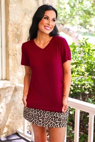 PREORDER- Jess Lea Basic Tee- Burgundy
