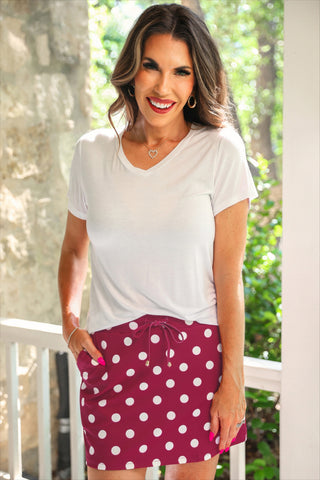 PREORDER- Burgundy Polka Dot Skort