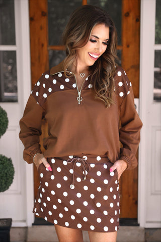 PREORDER- Chocolate Polka Dot Skort