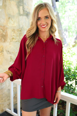 PREORDER- Sloane Button Up Top- Burgundy