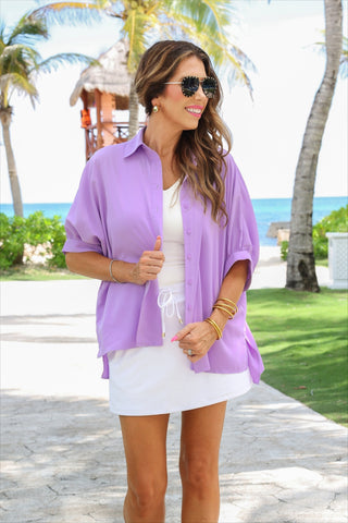 PREORDER- Sutton Button Up Top- Lavender