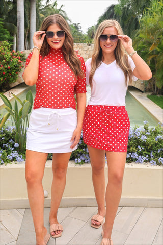 PREORDER- Kora Short Sleeve Mesh Top- Red Polka Dot