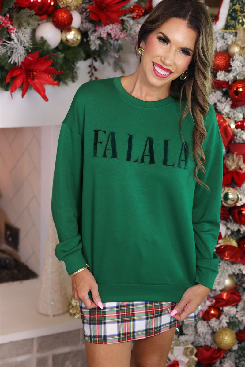 PREORDER- Fa La La Velvet Patch Luxe Pullover