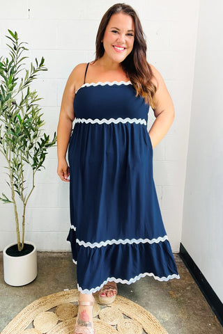 Bold & Sassy Navy Ric Rac Maxi Dress