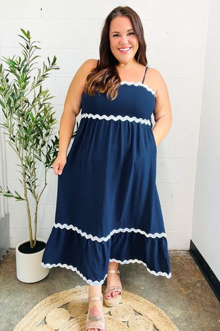 Bold & Sassy Navy Ric Rac Maxi Dress
