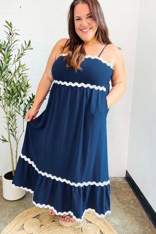 Bold & Sassy Navy Ric Rac Maxi Dress