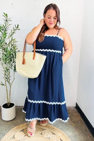 Bold & Sassy Navy Ric Rac Maxi Dress