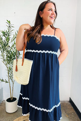 Bold & Sassy Navy Ric Rac Maxi Dress