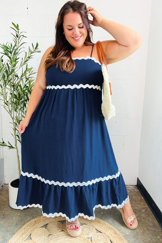 Bold & Sassy Navy Ric Rac Maxi Dress