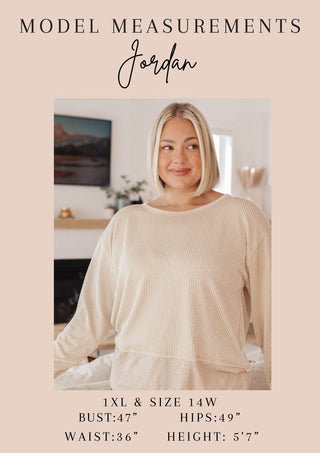 Supplier model Jordan reference card showing body measurements and usual clothing sizes, not product measurements.