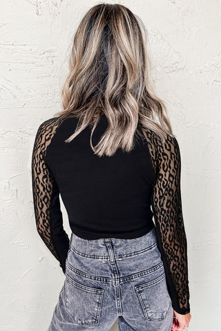 Mesh Inlay Leopard Top
