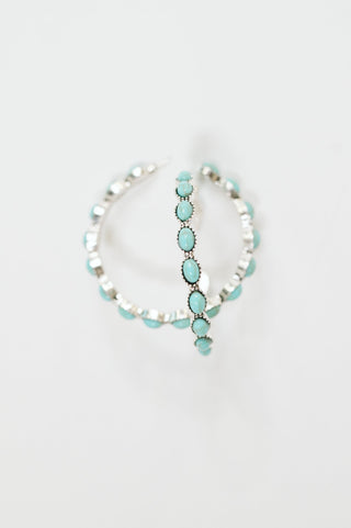 Laguna Luxe silver-tone hoops with turquoise accents, pair arranged upright on a white background.